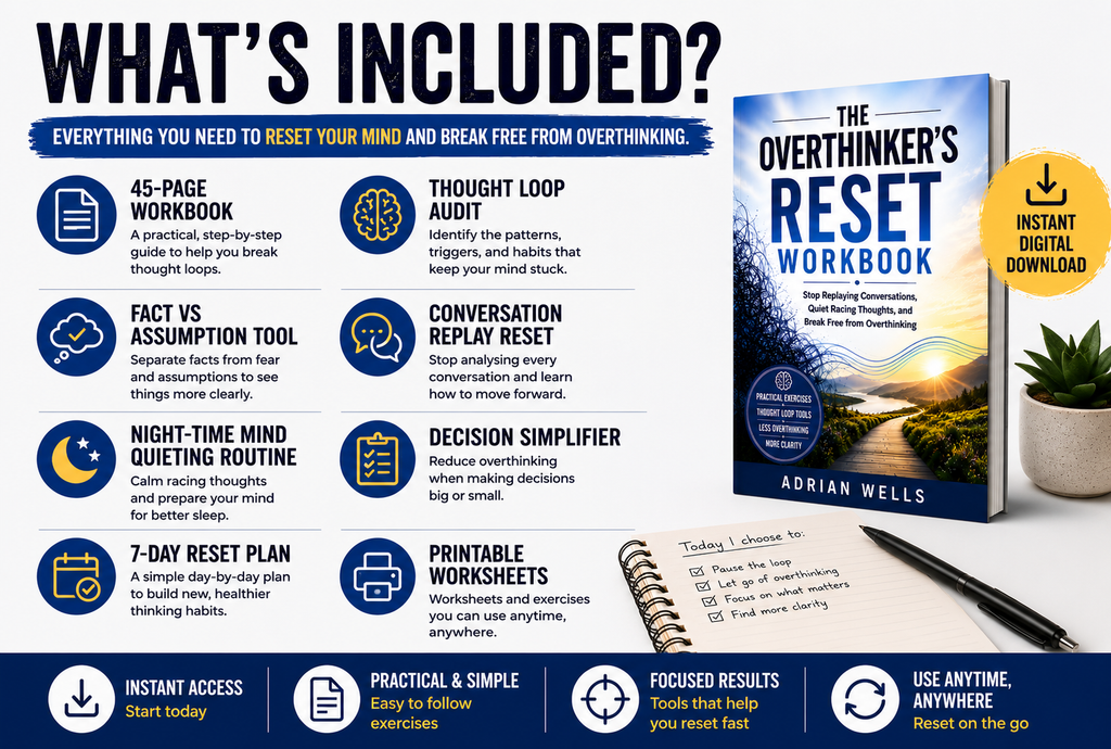 The Overthinker's Reset Workbook - Stop Replaying Conversations, Quiet Racing Thoughts, and Break Free from Overthinking