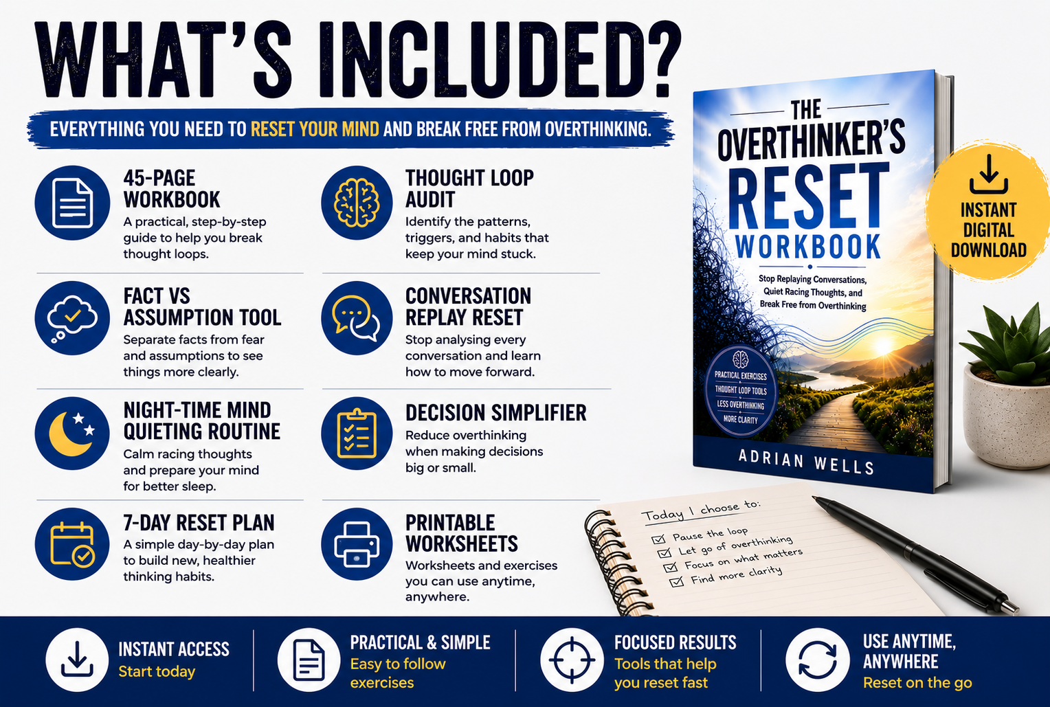The Overthinker's Reset Workbook - Stop Replaying Conversations, Quiet Racing Thoughts, and Break Free from Overthinking