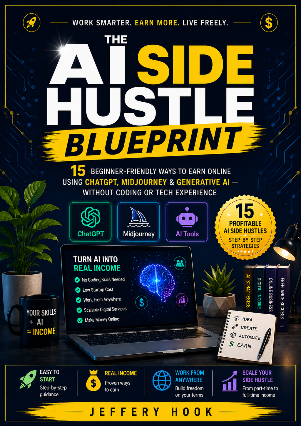 The AI Side Hustle Blueprint - 15 Beginner-Friendly Ways to Earn Online Using ChatGPT, Midjourney & Generative AI — Without Coding or Tech Experience