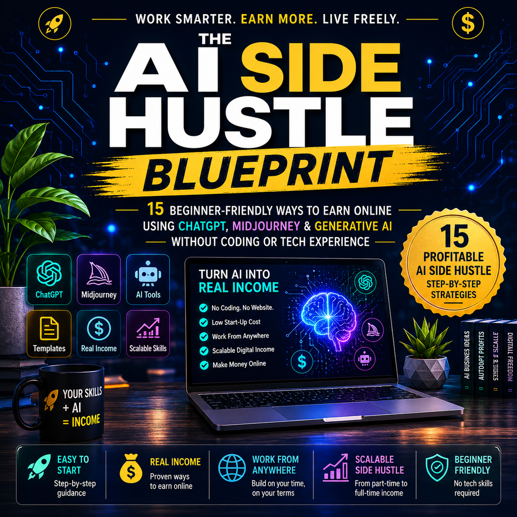 The AI Side Hustle Blueprint - 15 Beginner-Friendly Ways to Earn Online Using ChatGPT, Midjourney & Generative AI — Without Coding or Tech Experience