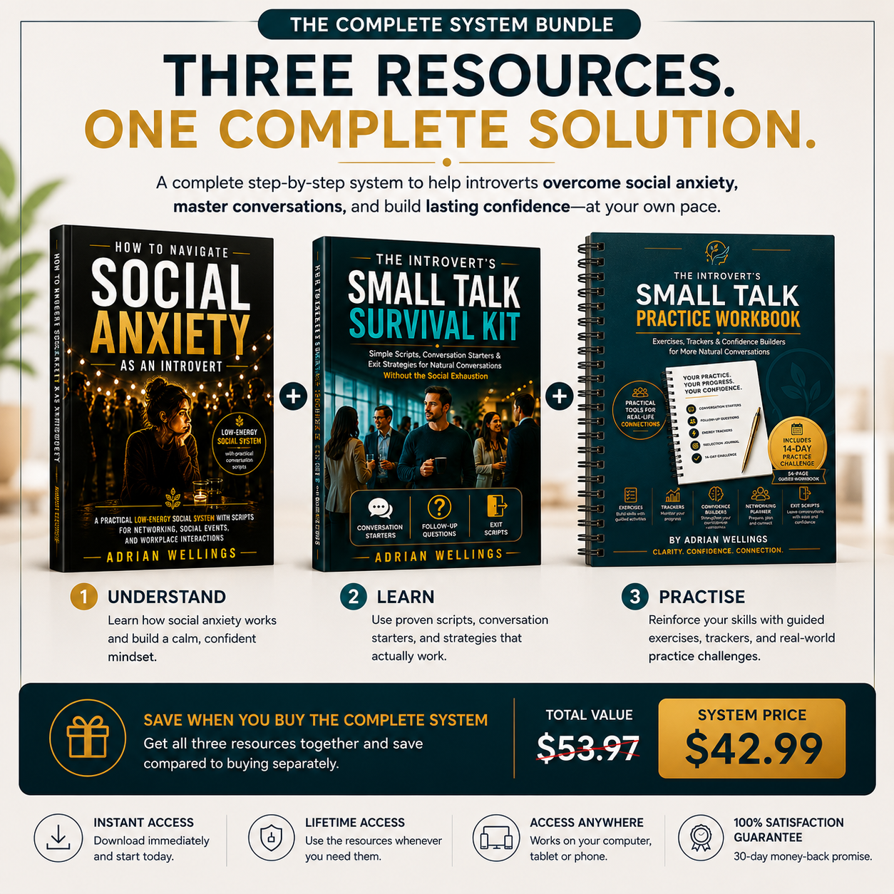 The Complete Introvert Social Confidence System | Three practical resources working together to help you overcome social anxiety, master natural conversations, and build lasting confidence without pretending to be someone you're not.