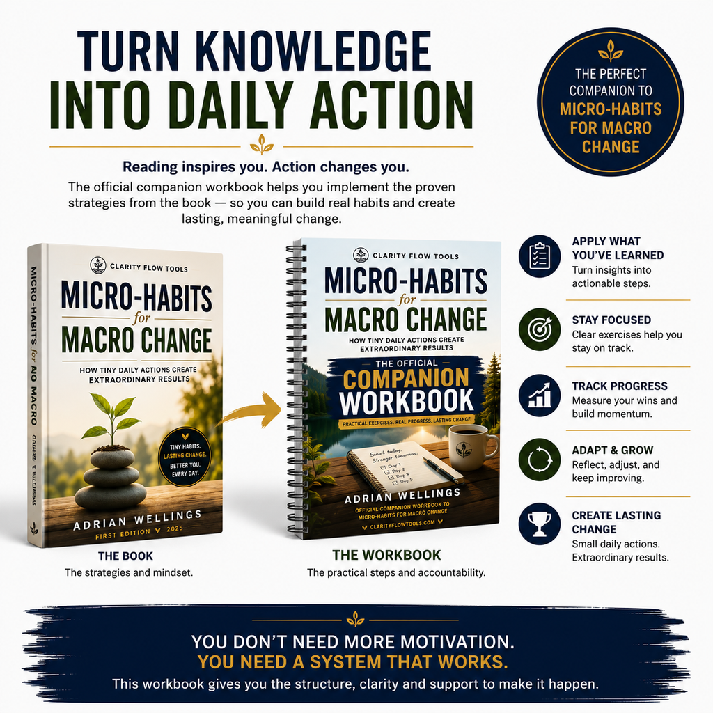 Micro-Habits for Macro Change Companion Workbook : A Practical Habit Tracker & Guided Workbook to Build Consistency, Create Better Routines and Turn Tiny Daily Actions into Lasting Change.