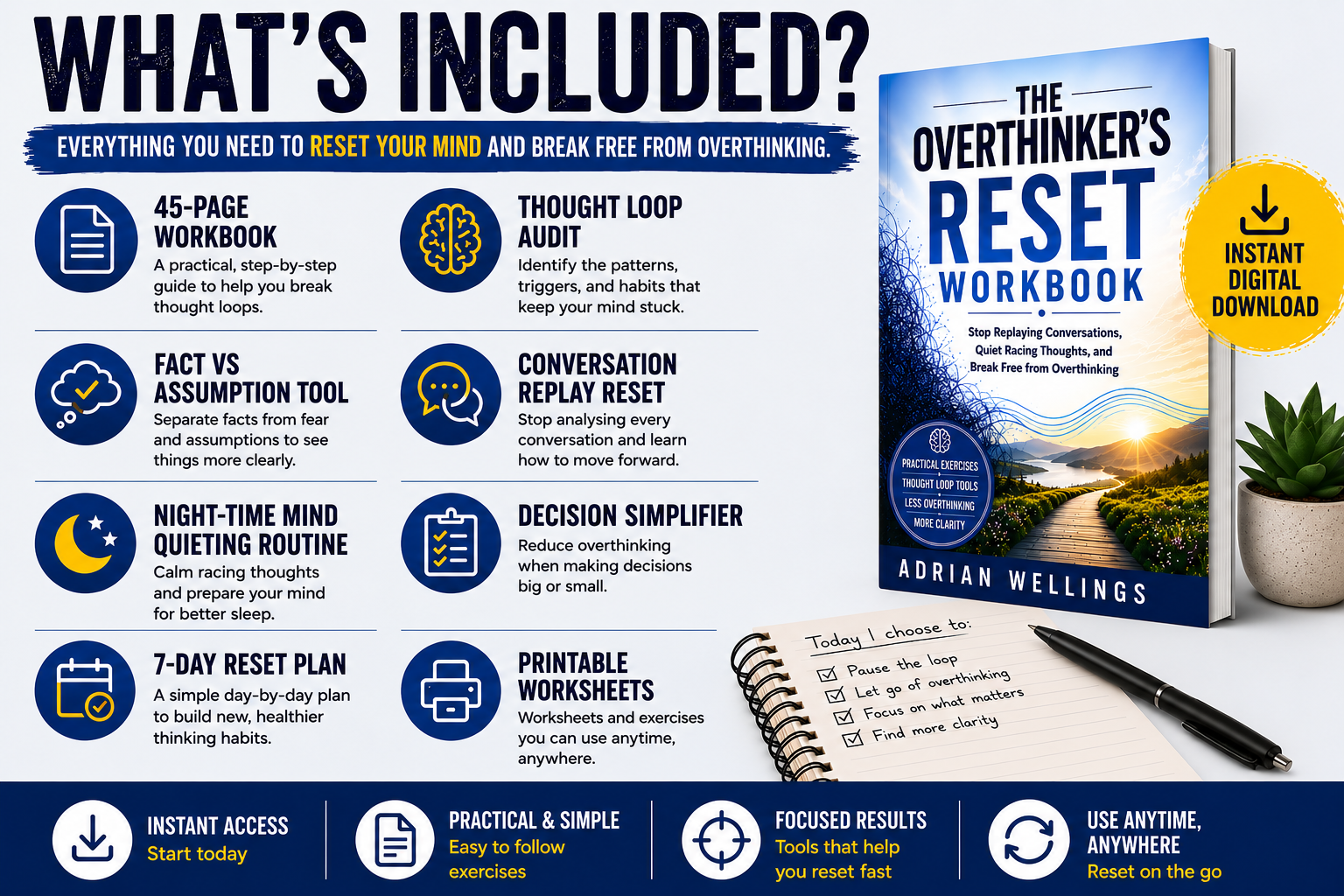 The Overthinker's Reset Workbook - Stop Replaying Conversations, Quiet Racing Thoughts, and Break Free from Overthinking